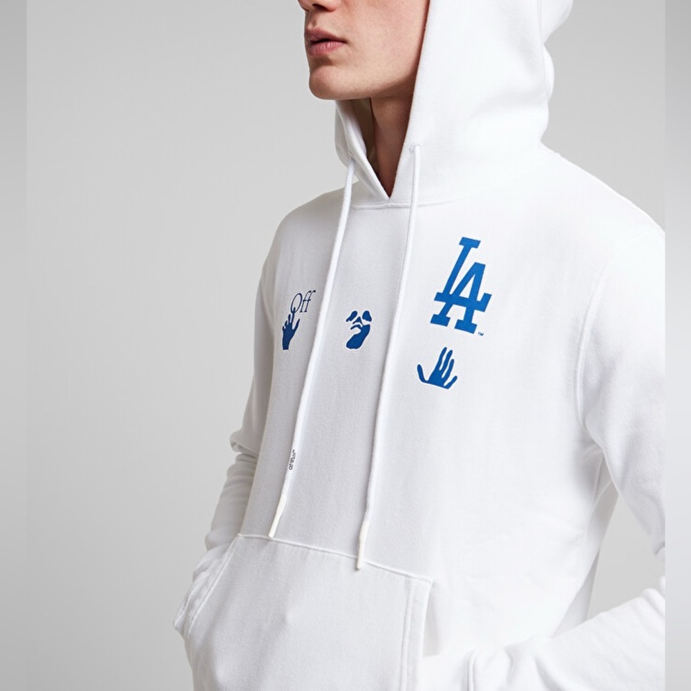 Off-White x MLB Los Angeles Dodgers Hoodie White Blue "Your Name 23" Size M